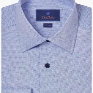 David Donahue Men’s 17.5-36/37 Blue Microdobby Button-Down Dress Shirt